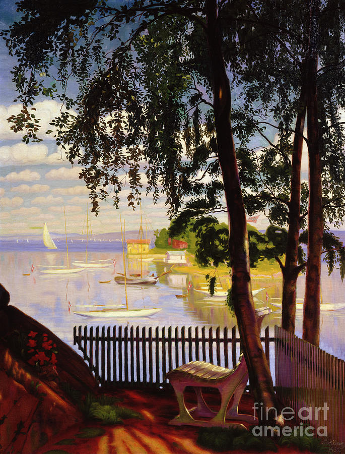 Summer sunday in Naersneas bay Painting by O Vaering by Harald Sohlberg