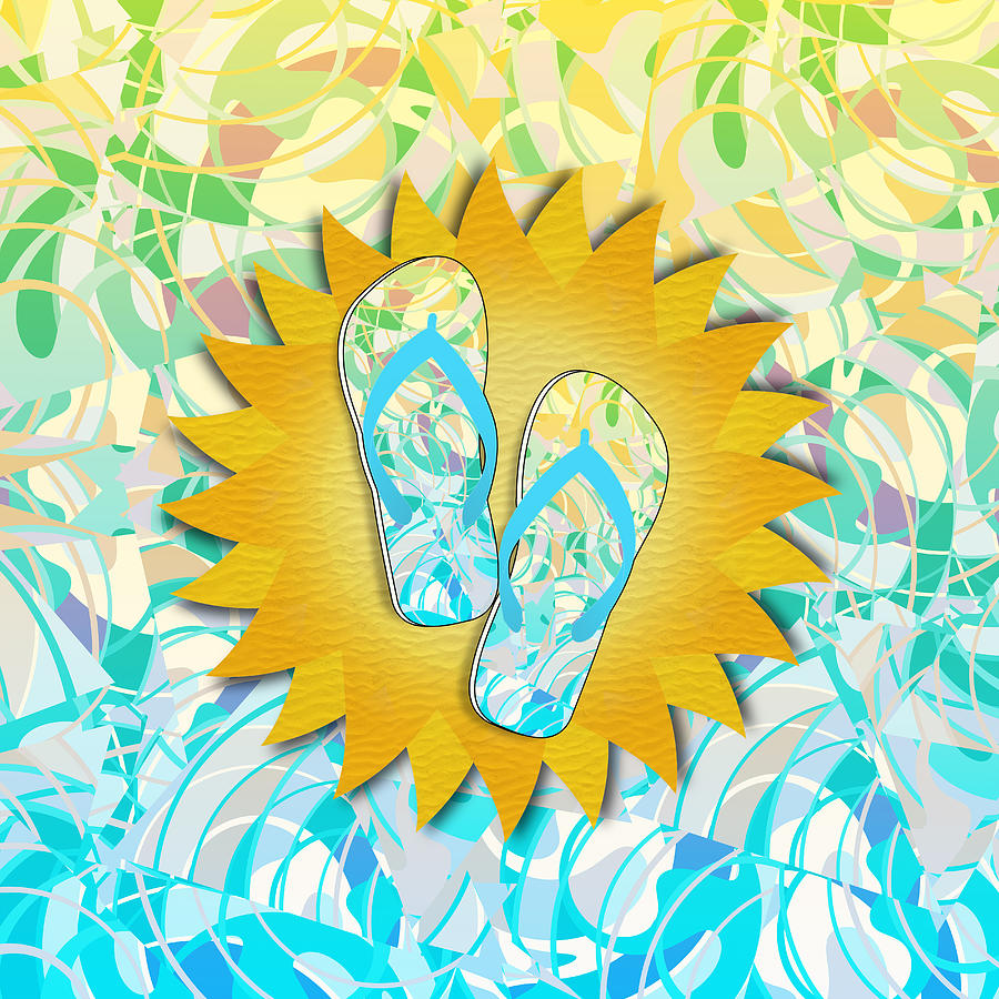  Summer Sunshine and Blue Flip-Flops Mixed Media by Gravityx9 Designs