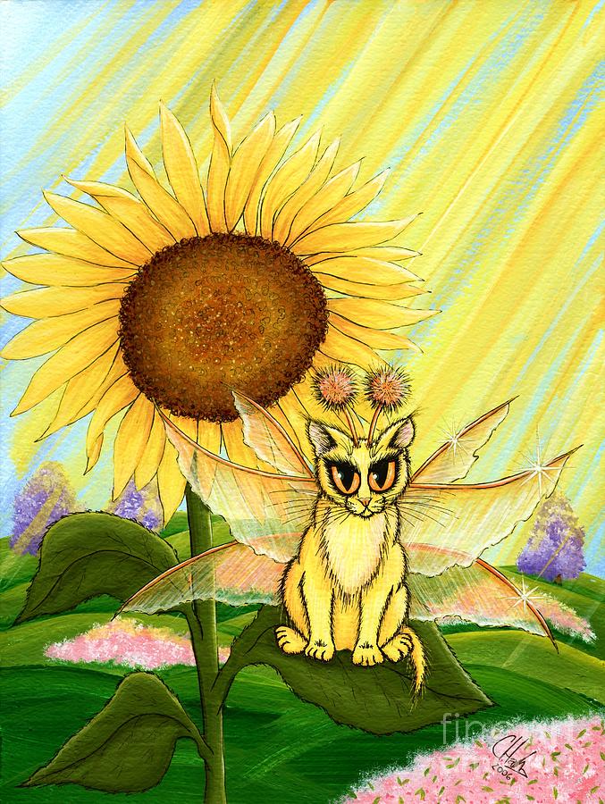 Summer Sunshine Fairy Cat Painting by Carrie Hawks
