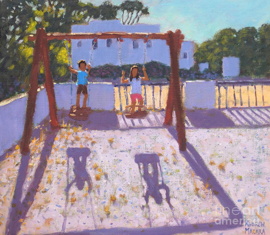 Summer swing, Folegandros, Greek Islands Painting by Andrew Macara