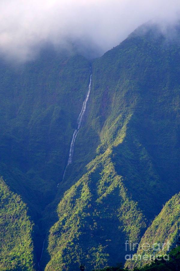 Summer Waterfall behind Hanalei Bay Photograph by Mary Deal