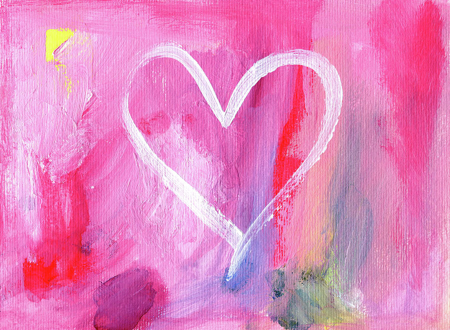 Summerlove 2 - abstract acrylic heart painting Painting by Karen Kaspar