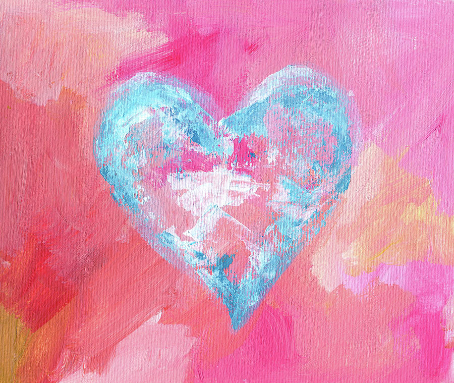 Summerlove 3 - abstract acrylic heart painting Painting by Karen Kaspar