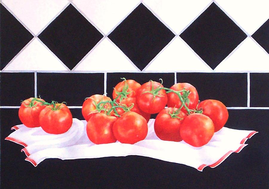 Still Life Painting - Summers Tomatoes by Janet Summers-Tembeli Still Life Painting - Summers Tomatoes by Janet Summers-Tembeli