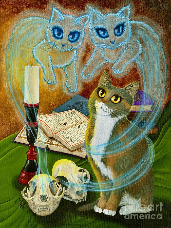Summoning Old Friends - Ghost Cats Magic Painting by Carrie Hawks