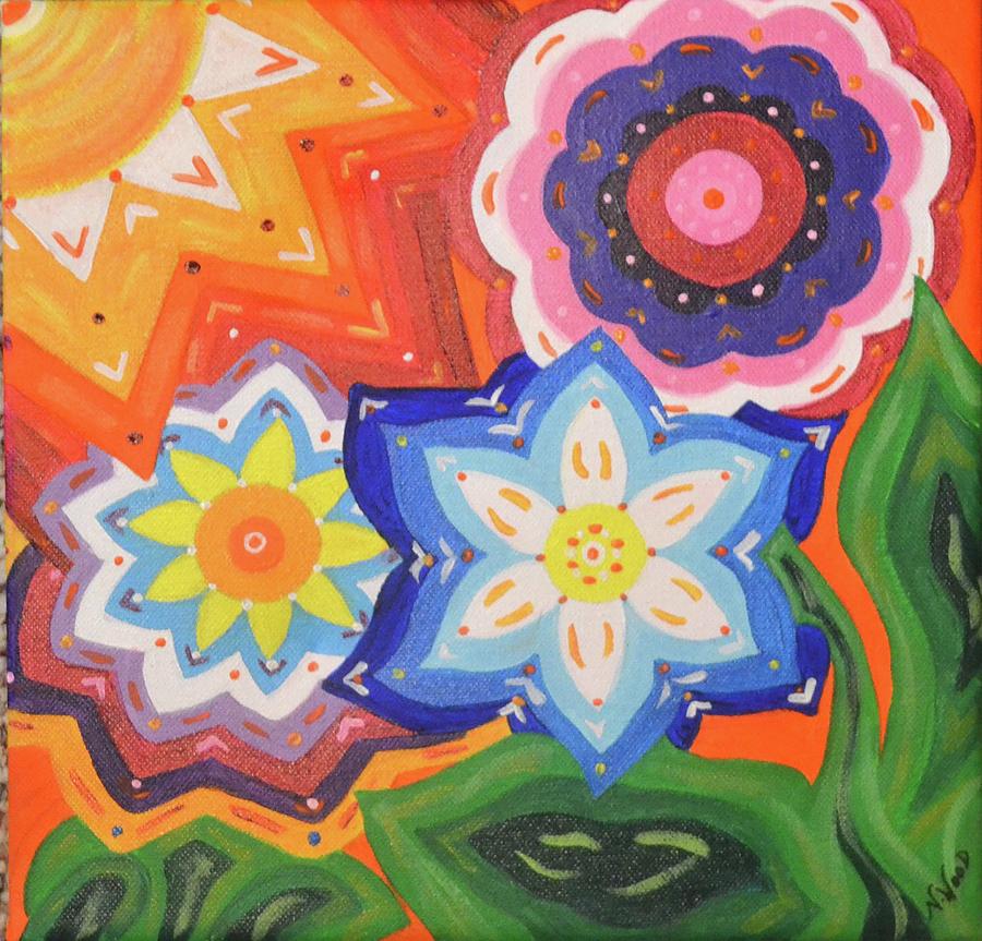 Sun and Flower Abstract Painting by Nancy Sisco