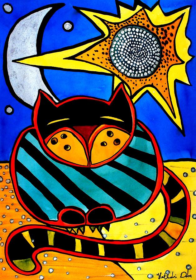 Sun and Moon - Honourable Cat - Art by Dora Hathazi Mendes Painting by Dora Hathazi Mendes