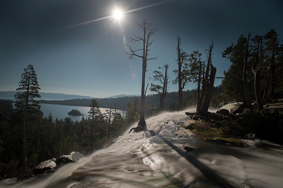 Sun and waterfall at Lake Tahoe Photograph by Dan Friend