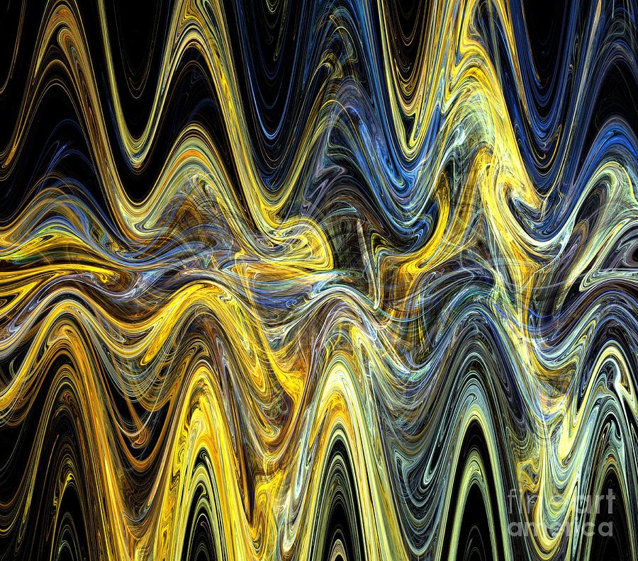 Abstract Digital Art - Sun Blue Waves by Kim Sy Ok