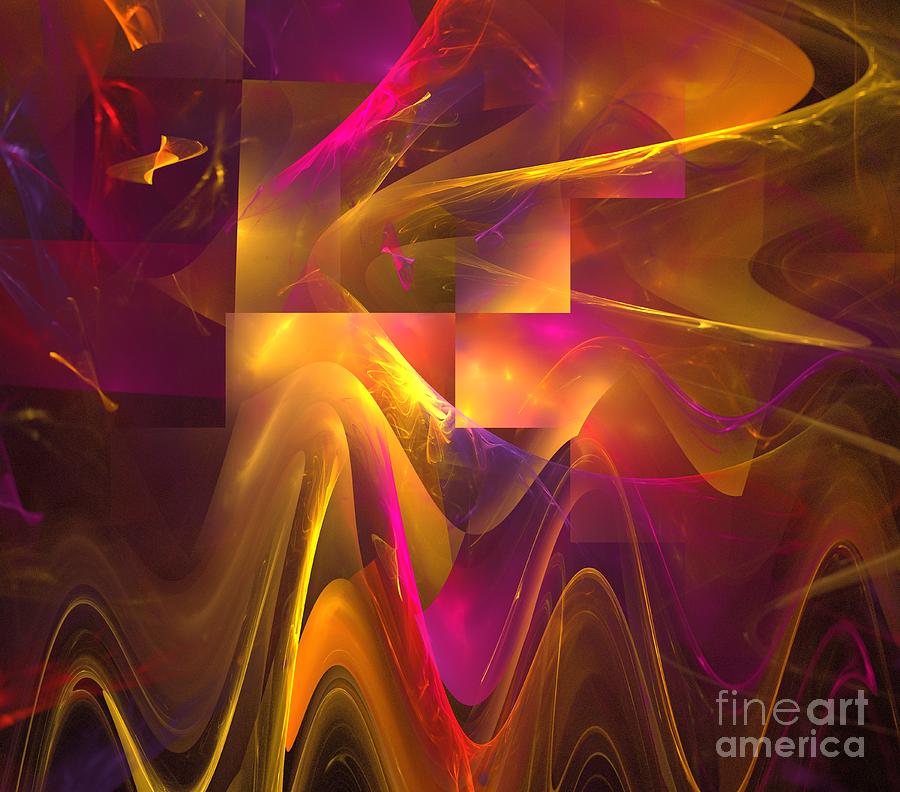 Abstract Digital Art - Sun Cube Waves by Kim Sy Ok