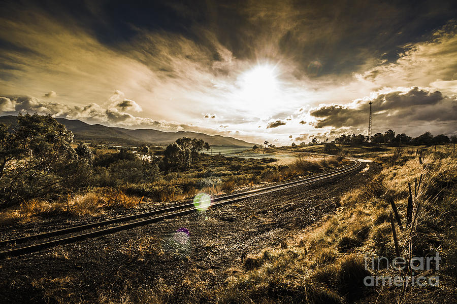 Train Photograph - Sun flared railway track by Jorgo Photography