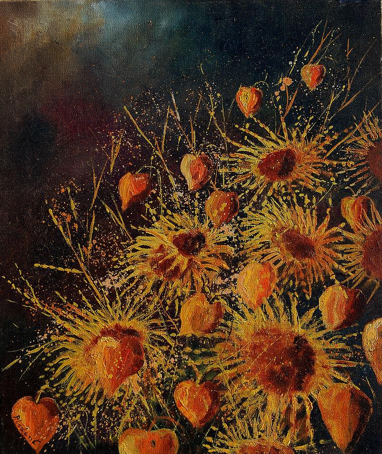 Sun Flowers And Physialis Painting