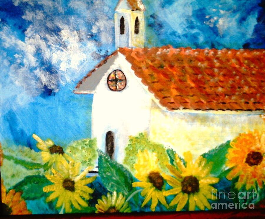 Church Painting - Sun Flowers Dance at San Marin by J Bauer Church Painting - Sun Flowers Dance at San Marin by J Bauer