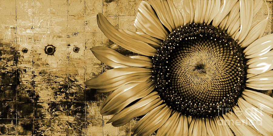 Sun flowers in Golden  Painting by Gull G