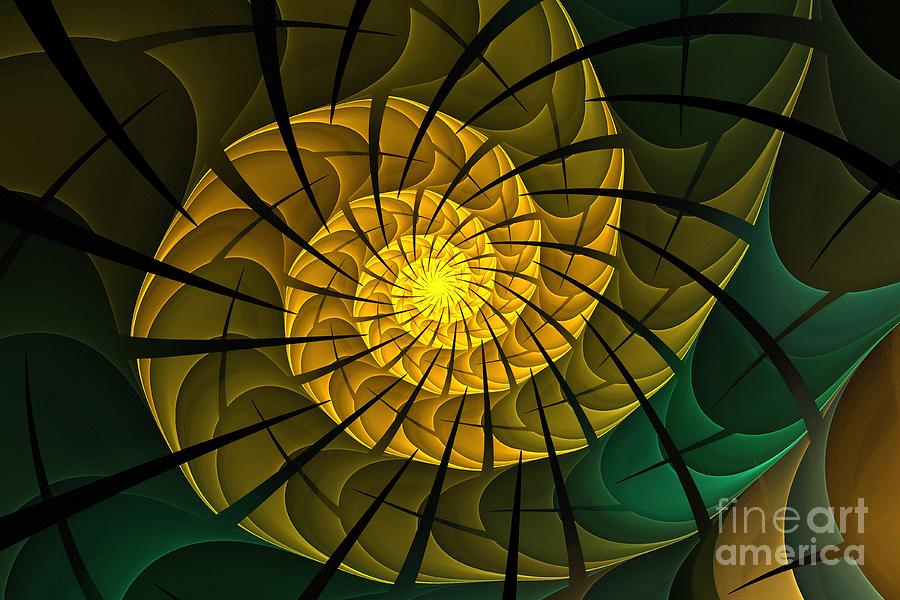 Abstract Digital Art - Sun Gold Nautilus by Kim Sy Ok