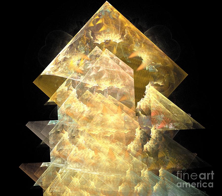 Abstract Digital Art - Sun Gold Pyramids by Kim Sy Ok