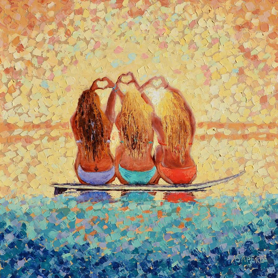Sun-Kissed Surf Sisters Painting by Lynee Sapere