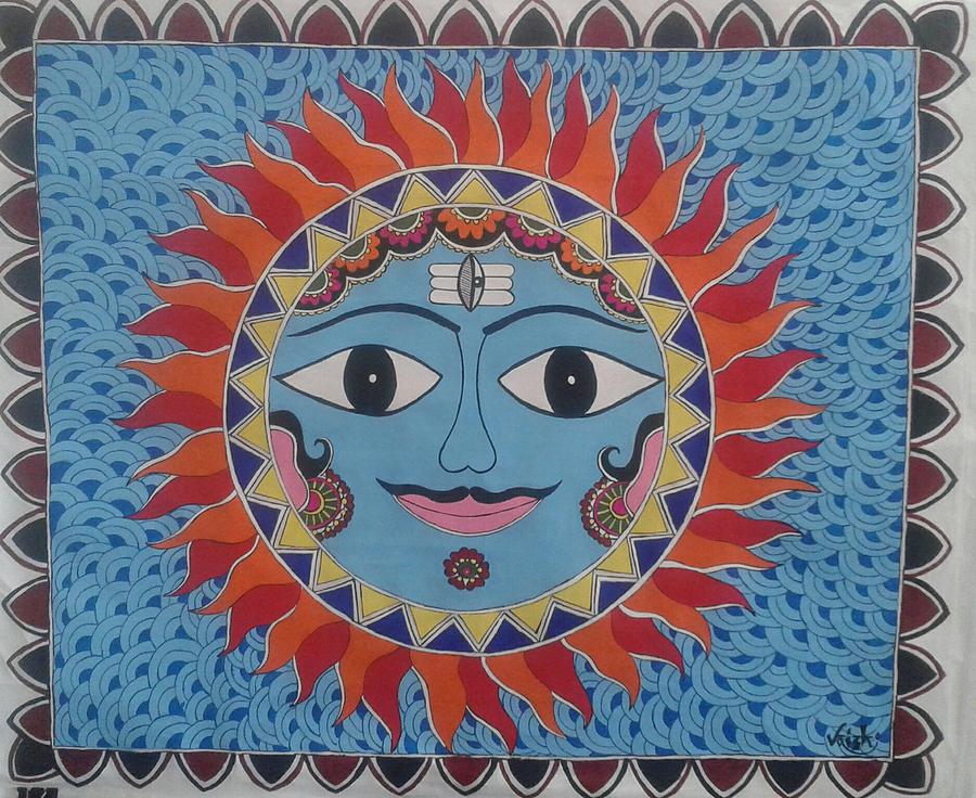 Sun madhubani art Painting by Vaishali Vokuda - Fine Art America