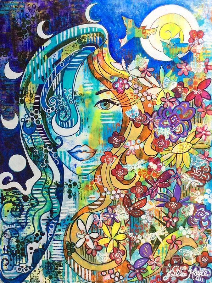 Abstract Painting - Sun-Moon Goddess by Julie Hoyle
