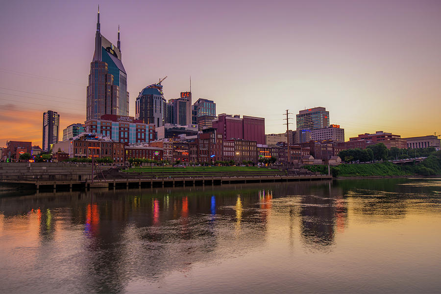 Sun On The Horizon - Nashville City Skyline Photograph