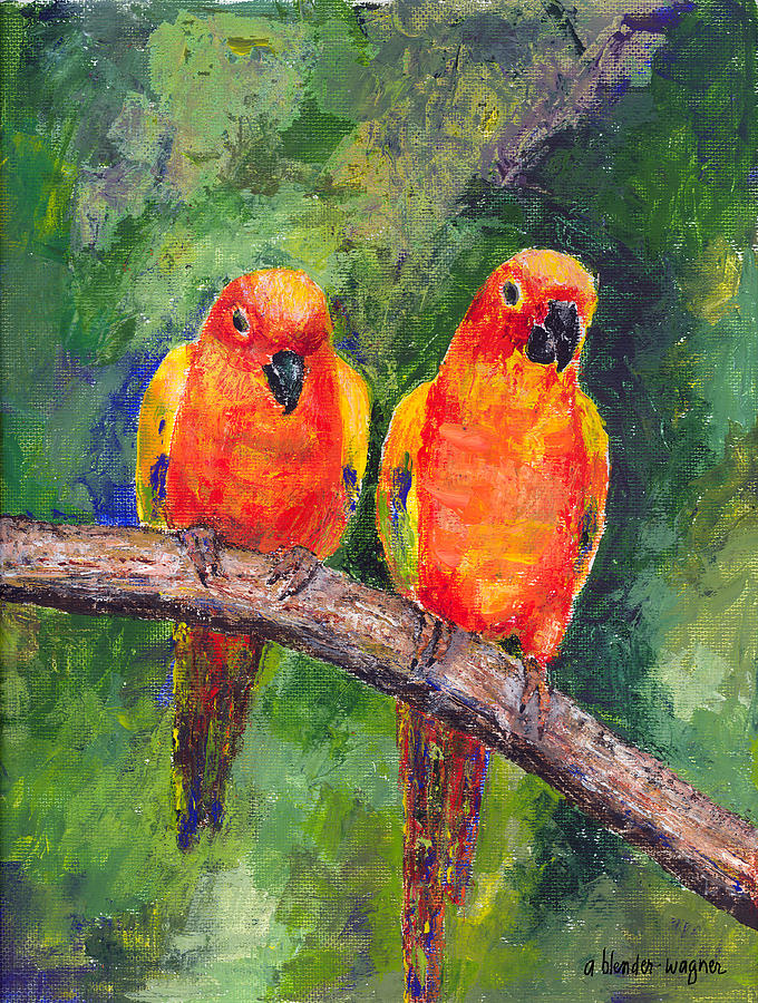 Bird Painting - Sun Parakeets by Arline Wagner