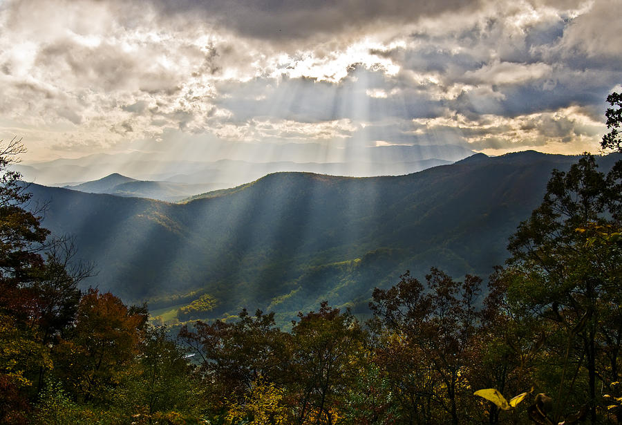 Sun Rays Linville Falls NC Photograph by Michael Whitaker