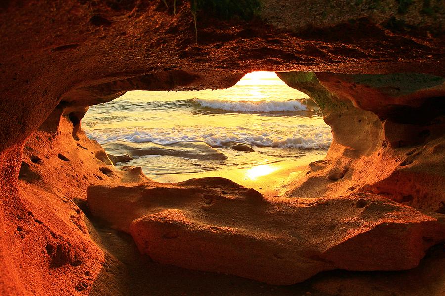 Sun Reflections in a Cave Photograph by Catie Canetti