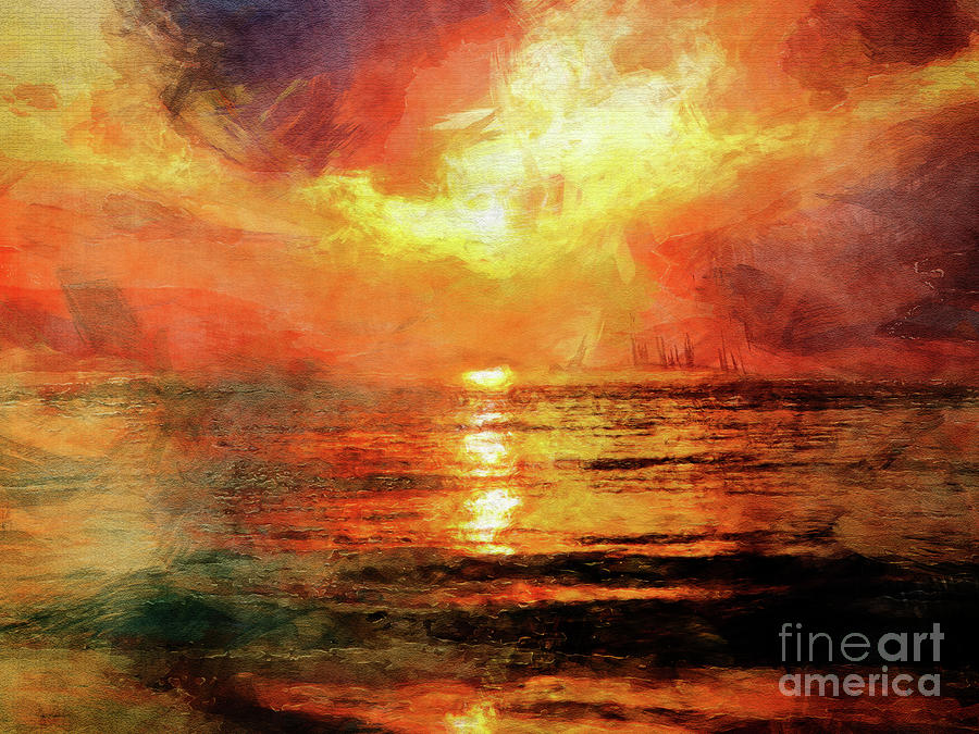 Sun Reflects On Ocean Digital Art by Phil Perkins