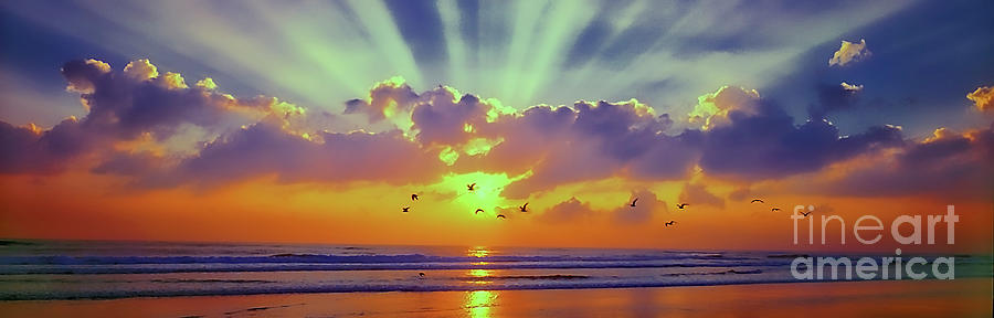 Sun Rise East Coast FL Daytona Beach with birds Photograph by Tom Jelen