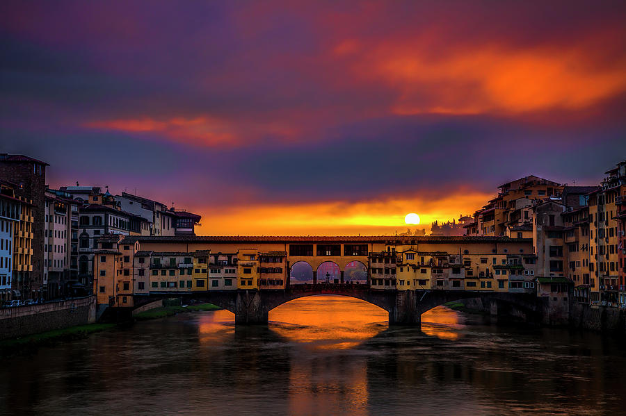Sun Rises over the Ponte Vecchio Photograph by Andrew Soundarajan
