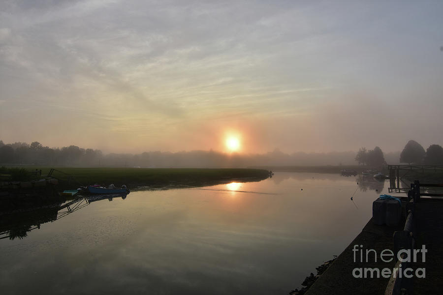 Sun Rising Reflections in Duxbury Bay on a Foggy Morning Photograph by DejaVu Designs
