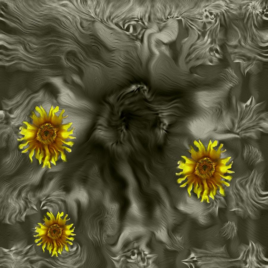 Sunflower Mixed Media - Sun Roses In The Deep Dark Forest by Pepita Selles