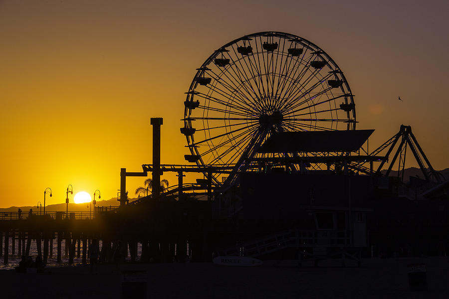 Pier Photograph - Sun Setting Beyond Ferris Wheel by Garry Gay