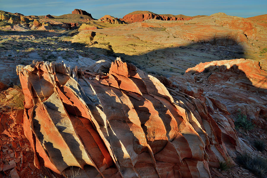 Sun Setting on Rows of Sandstone in Valley of Fire Photograph by Ray Mathis