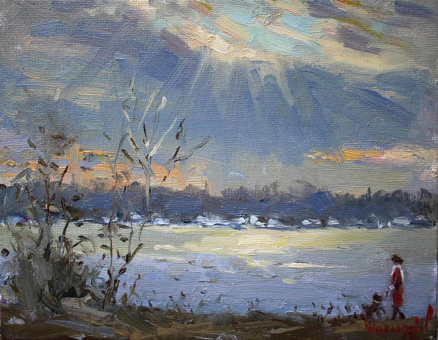 Tree Painting - Sun setting over the Niagara River by Ylli Haruni