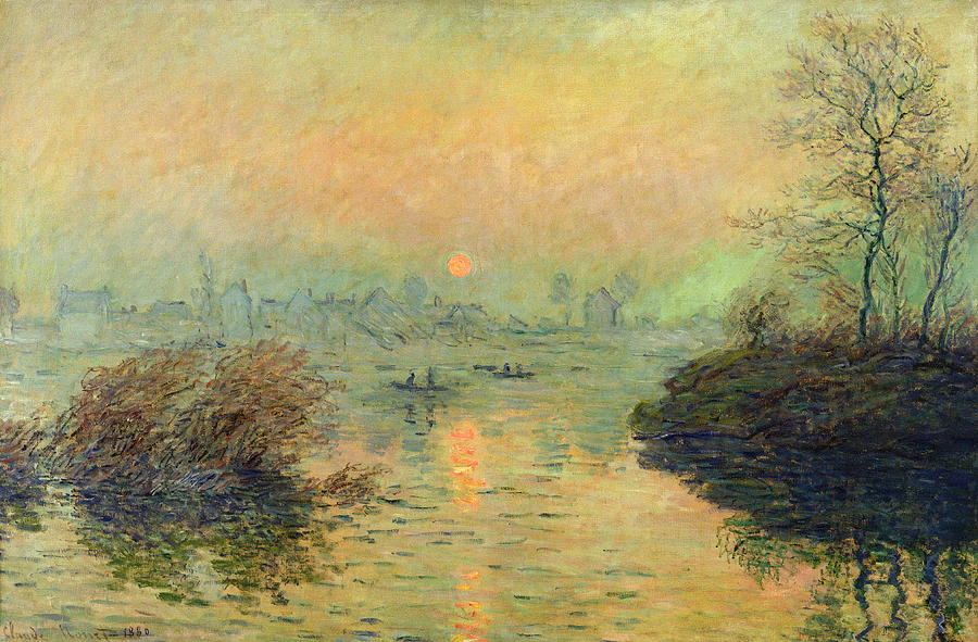 Sun Setting Over The Seine At Lavacourt. Winter Effect 1880 Painting by ...