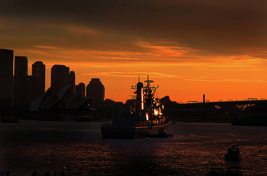 Sunset Photograph - Sun Shines On Warship In Sydney by Miroslava Jurcik