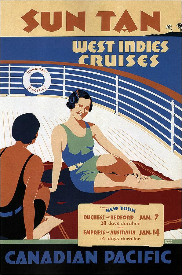 Sun Tan West Indies Cruises - Canadian Pacific - Retro Travel Poster - Vintage Poster Mixed Media