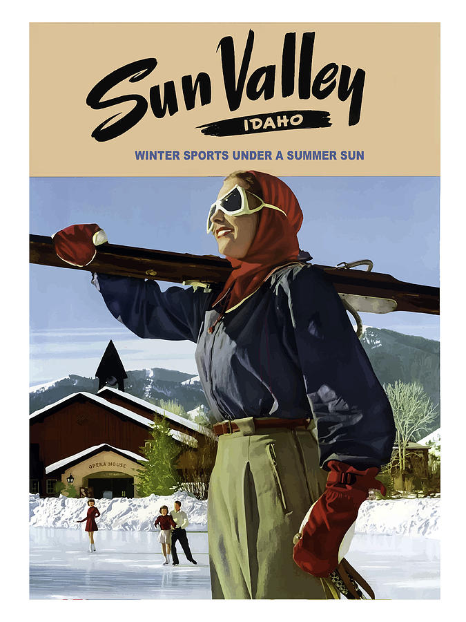 Sun Valley, Idaho, woman with ski Painting by Long Shot