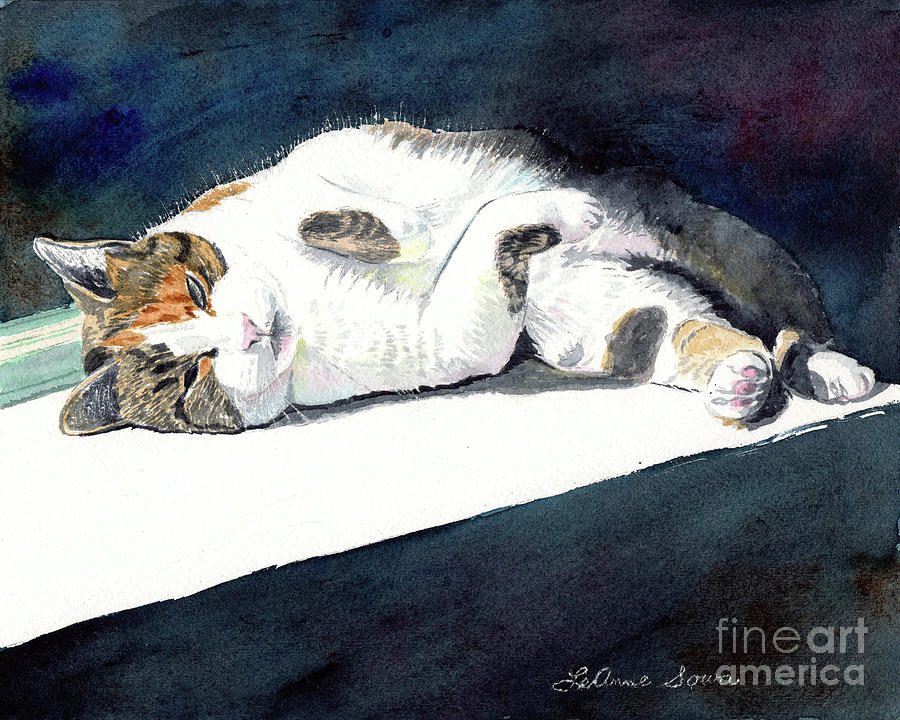 Sunbather, Calico Cat, Cat, Painting Painting by LeAnne Sowa