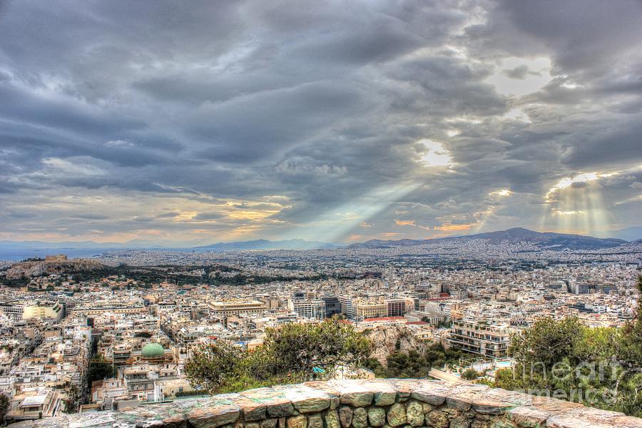 Sunbeams over the City in HDR Photograph by Vicki Spindler