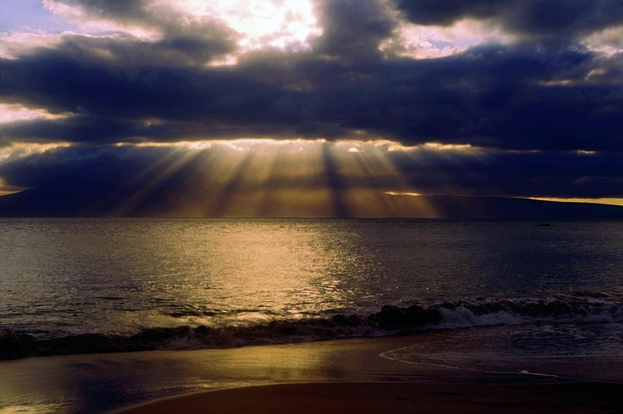 Sunbeams Radiating Through Clouds Before Sunset Photograph By Sally