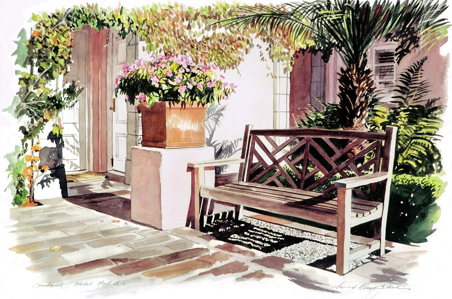  Sunbench Hotel Bel-air Painting by David Lloyd Glover