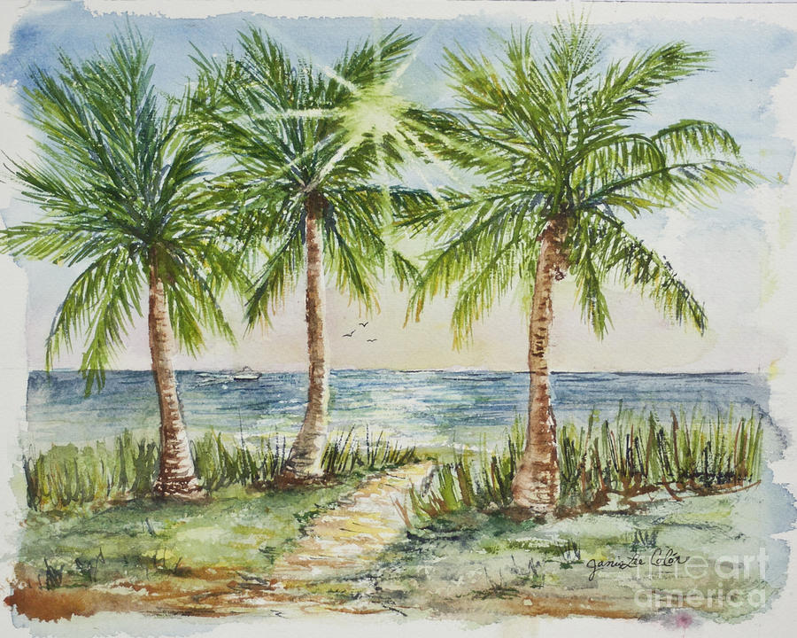 Palm Trees Painting - Sunburst Beach Morning by Janis Lee Colon