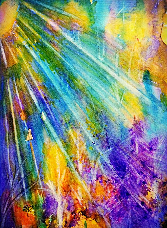 Psychedelic Forest Sunburst  Painting by Ellen Levinson