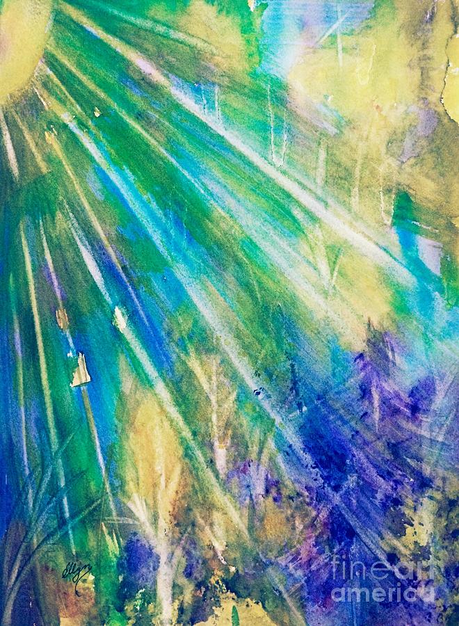 Sunburst Blue Forest Abstract  Painting by Ellen Levinson