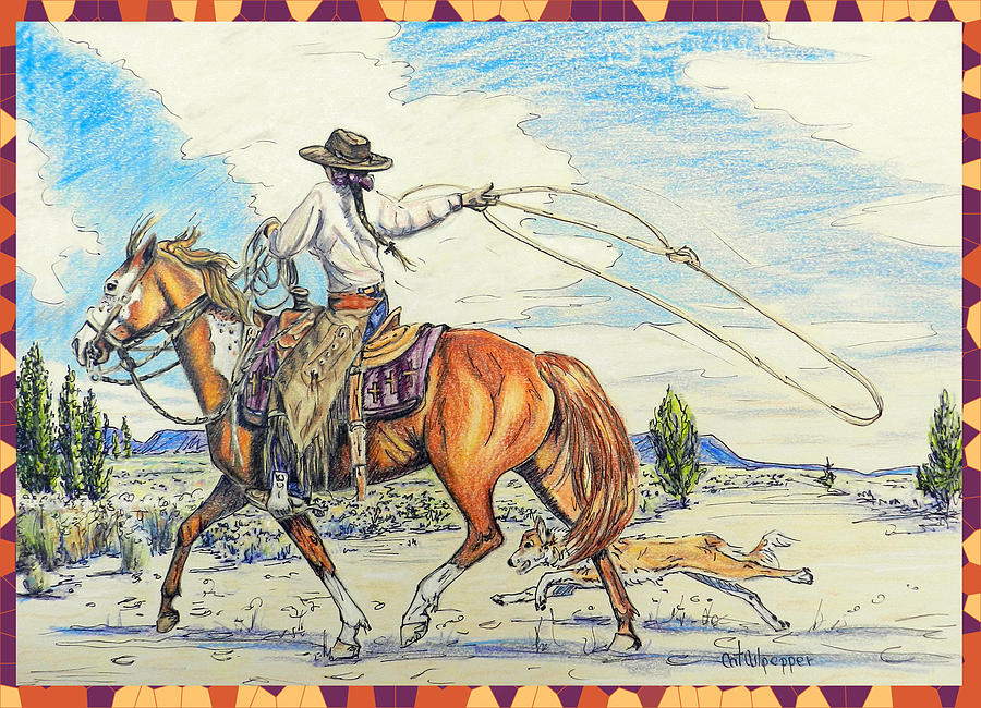 Cowgirl And Dog Mixed Media