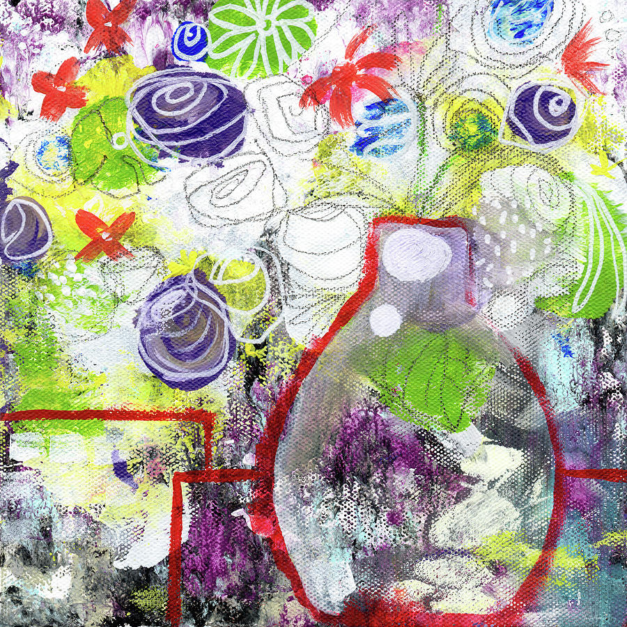 Abstract Painting - Sunday Market Flowers 3- Art by Linda Woods by Linda Woods