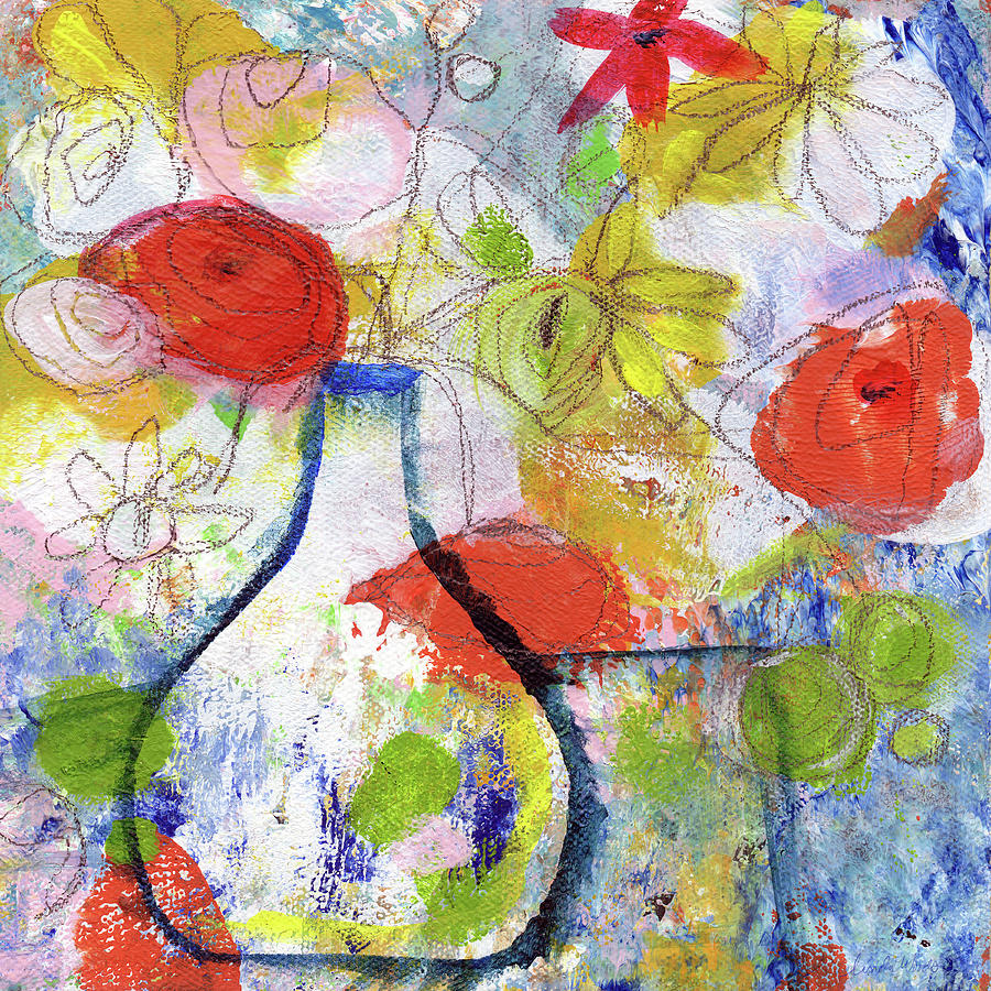 Abstract Painting - Sunday Market Flowers- Art by Linda Woods by Linda Woods