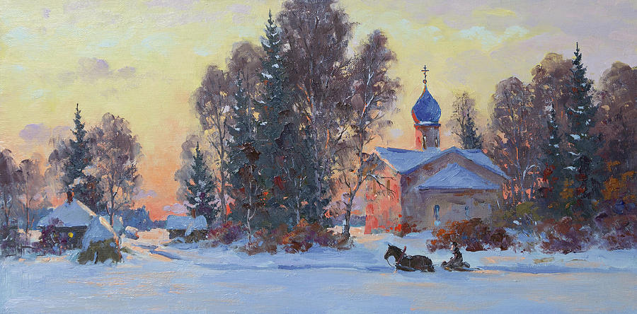 Winter Painting - Sunday village by Alexander Alexandrovsky